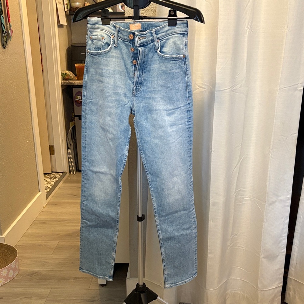 MOTHER Denim Button-Fly Jeans in Light Blue